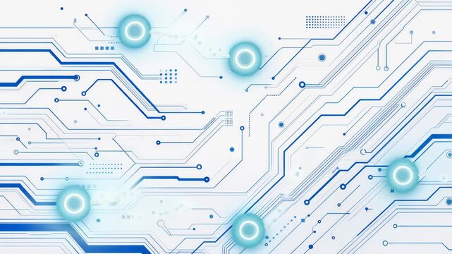 Abstract blue and white digital circuit board pattern with interconnected lines