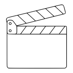 Minimalist hand-drawn vector icon of a film clapperboard with open arm, isolated on white background. Perfect for cinema, movie production, and filmmaking industry projects. Clean line art. © Mustafa