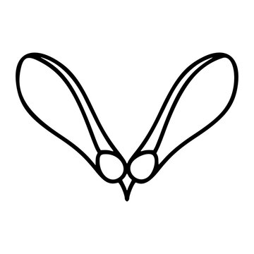 Minimalist hand-drawn vector icon illustration of maple seed pods samaras in V formation, clean line art outline of winged helicopter seeds, scalable design for nature autumn botanical themes