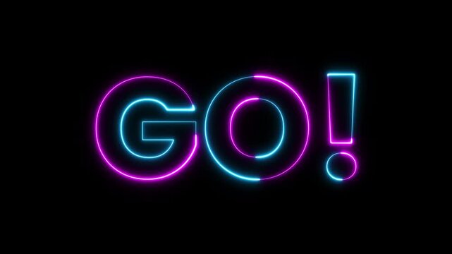 3 2 1 GO countdown motion graphic animation on black background. Animated of 3 2 1 go countdown animation. Glowing neon 3 2 1 go time limit animation.