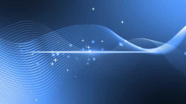 Abstract line wave of dotted light background with sparkling stars animation, smooth flowing lines and bokeh highlights