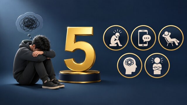 Mental Health Awareness: 5 Strategies for Managing Anxiety and Depression in Teenagers - 3D Illustration Concept