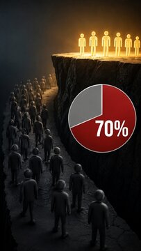 Conceptual Success Statistics Metaphor: 70 Percent Pie Chart and Crowd Climbing Toward the Elite