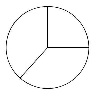 Minimalist Vector Pie Chart Icon - Simple Line Drawing Statistical Graph with Three Segments for Data Visualization, Business Reports and Analytics Presentations, Clean Outline Design for Digital Use
