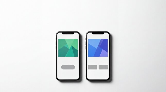 Two Smartphones Displaying Distinct Website Variants on White for A/B Testing & Digital Optimization