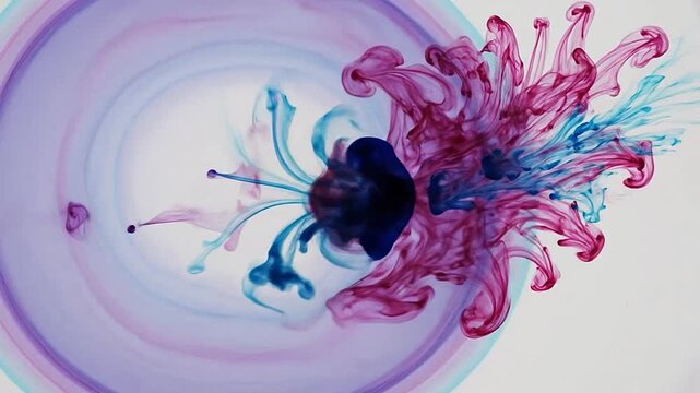 Abstract ink diffusion creates colorful patterns on a white background