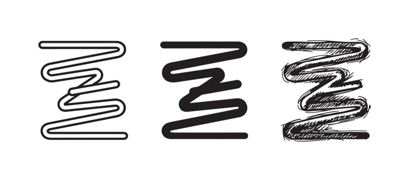 A flexible spring or coil icon presented in outline, solid black, and hand-drawn sketch styles, representing elasticity.