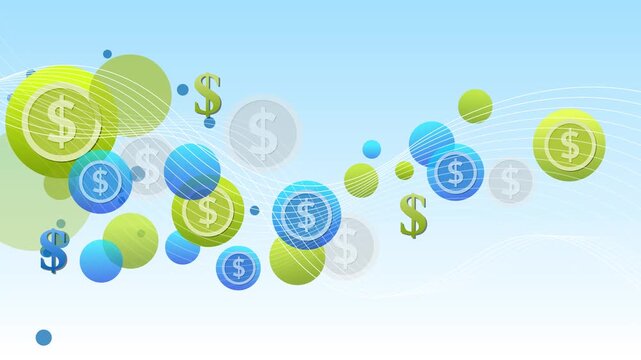 Abstract finance background with floating dollar symbols and circles animation