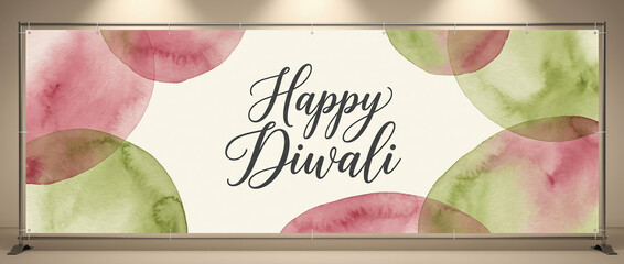 Naklejka premium Happy Diwali Banner with Watercolor Circles