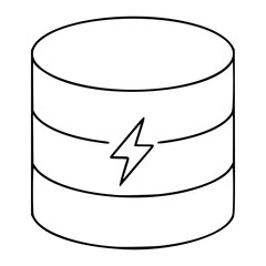 Hand-drawn vector icon of database disk with lightning bolt representing caching layer and data storage power. Minimalist outline illustration for technology interfaces and software applications. © sohaib