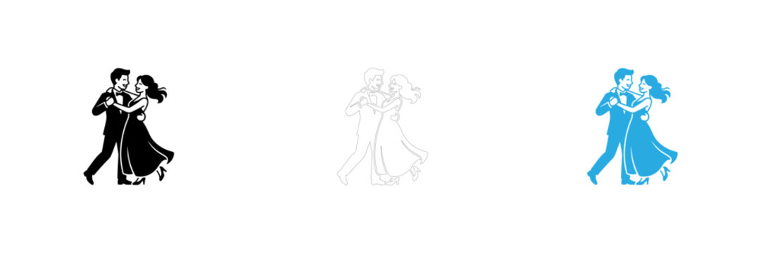 Couple dancing ballroom style in elegant poses isolated on transparent background, Vector