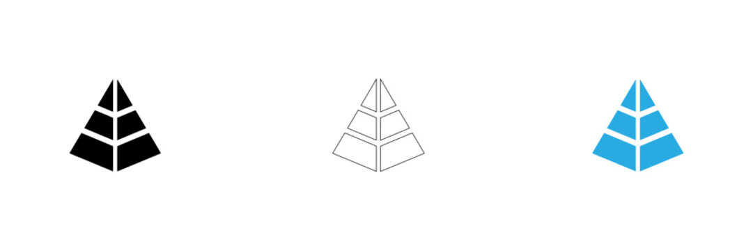 3d geometric pyramid icons in different colors isolated on transparent background, Vector