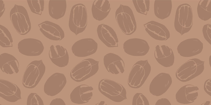 Seamless pattern with pecan nuts illustration. pecan nuts pattern background.