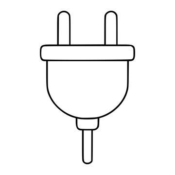 Hand traced vector icon of electrical power plug with two prongs, simple line art illustration for technology and energy concepts, clean outline design for digital interfaces, minimalist style