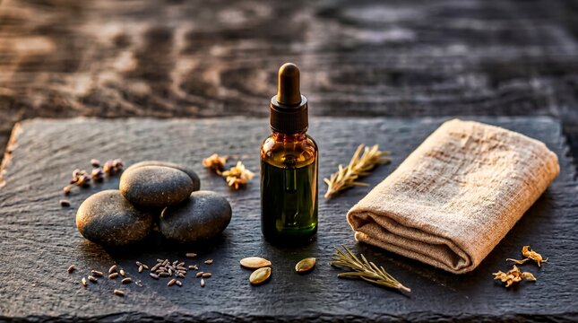 Pumpkin Seed Oil Dropper Bottle with Spa Elements for Natural Beauty & Wellness E-commerce