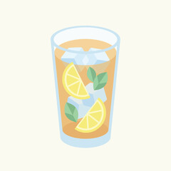 Fototapeta premium Refreshing Cold Iced Tea with Lemon Slices and Mint Leaves in a Glass Vector Illustration Design
