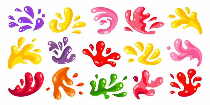Colorful Paint Splashes And Liquid Shapes Vector Illustration Set
