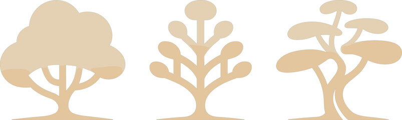 Minimalist beige tree silhouettes set for modern eco friendly corporate branding organic lifestyle logo design and Scandinavian style interior art graphic assets © Md