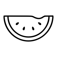 Obraz premium Minimalist line art vector icon of fresh watermelon slice isolated on white background. Hand drawn outline style fruit illustration perfect for summer menus, juice bars and healthy lifestyle branding