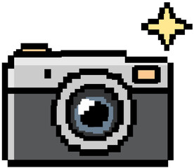 Fototapeta premium Cute pixel camera icon isolated on transparent background