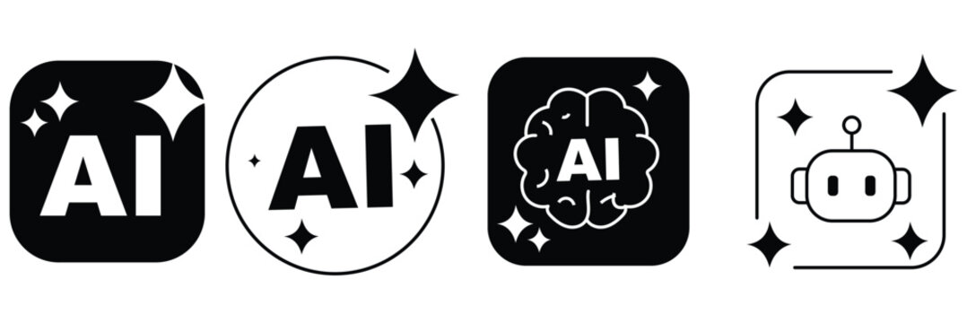 AI generate icon set, sparkle star with square button, artificial intelligence star logo. : Generative AI sparkle,-stock vector