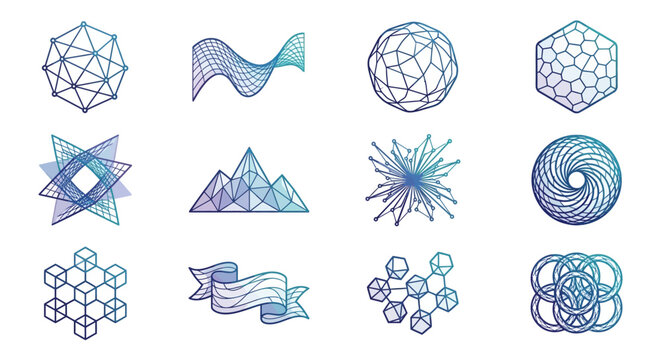 Industrial Geometric and Mathematical Visualizations Abstract Shapes Polyhedrons and Complex Structures in Blue and Teal