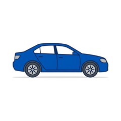 Fototapeta premium A simple flat vector illustration of a blue sedan car viewed from the side.