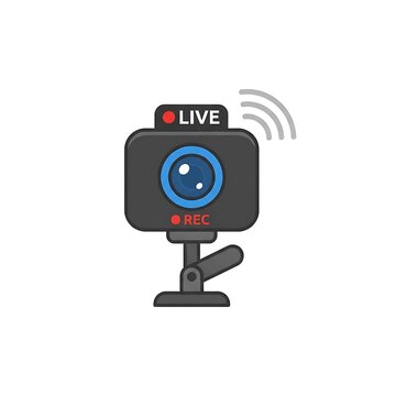 A flat vector icon illustration of a live streaming camera device.