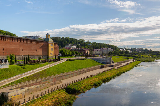 The fortress wall of the Smolensk Kremlin and embankment of the Dnieper River