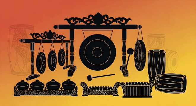 Traditional Indonesian Gamelan Musical Instruments Illustration