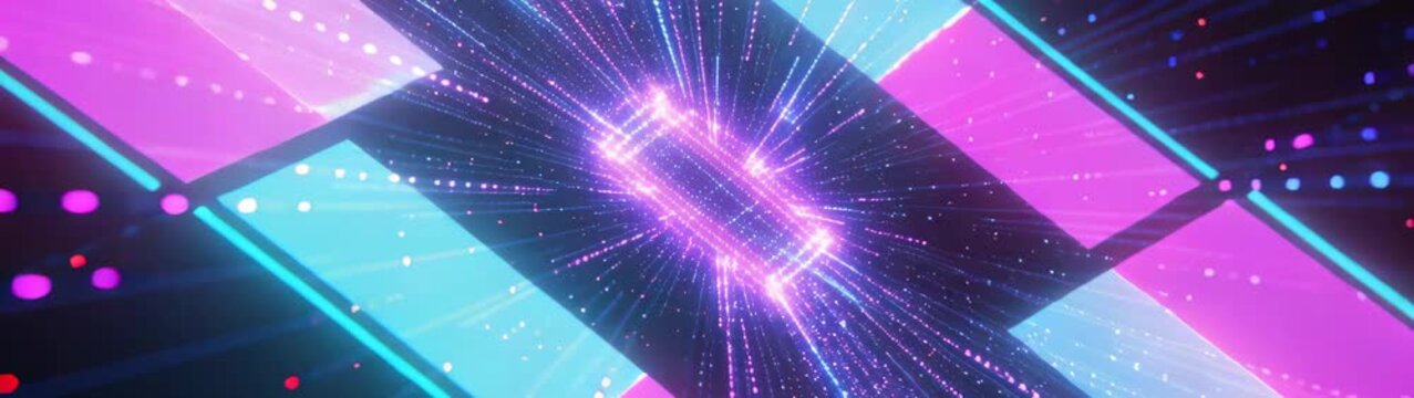 Digital stream flowing through a futuristic tunnel representing data transfer connection speed and modern virtual communication.