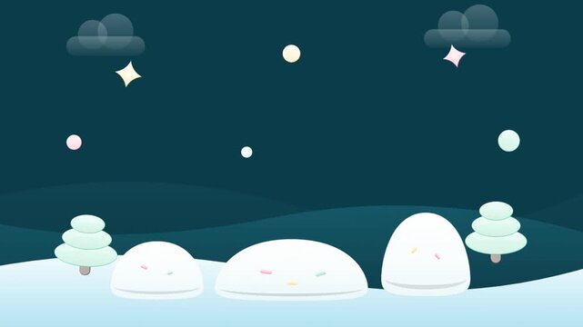 Animated white character mounds bouncing in a snowy night forest