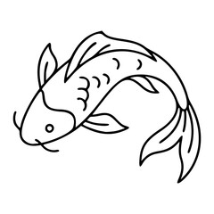 Fototapeta premium Hand-drawn vector illustration of a swimming koi fish in minimalist line art style, featuring flowing curves and scales, perfect for aquatic logos, Japanese decor, and zen-inspired graphic designs.