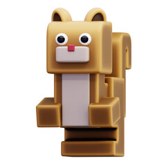 Fototapeta premium 3D Squirrel Rodent Wildlife Brown Voxel Character Forest Nature Mammal
