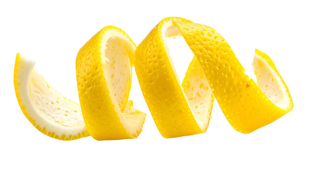 Spiraled lemon peel, curled brightly with soft white pith showing