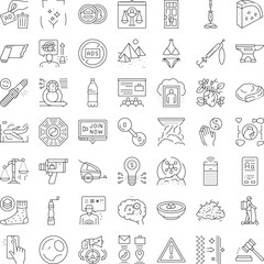 Fototapeta premium Variety of line icons illustrating modern concepts across diverse fields including business, technology, finance, health, food, nature, and daily life on a clean white background