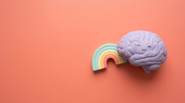 Happy Brain with Pastel Rainbow Symbolizing Good Mental Health