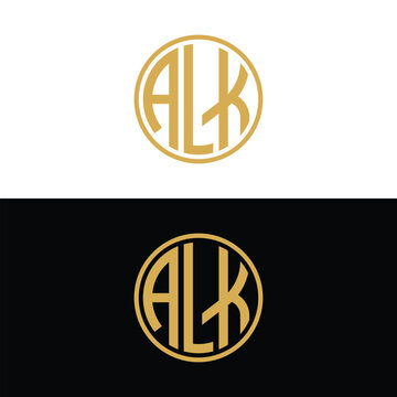 Alk gold letter monogram circle logo design set with monogram, alphabet