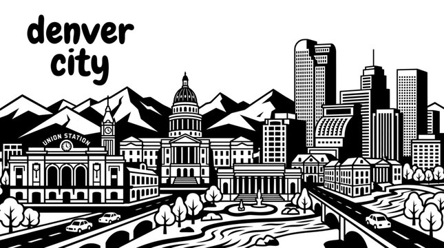 denver city skyline urban architecture downtown landmark travel tourism america usa landscape metropolitan business culture modern historic destination famous district with colorado mountains river