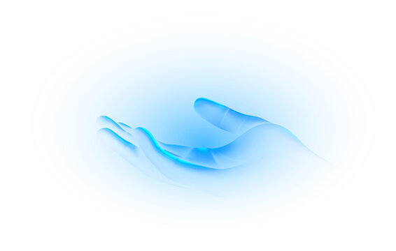 Futuristic AI Virtual hologram hand artificial intelligence with digital neural technology isolated png background