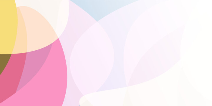 Colorful Abstract Background, Overlapping Translucent Round Geometric Shapes &ndash; Soft Flowing Curves and Pastel Hues. Colors: Pink, Purple, Yellow, Green, Blue and White