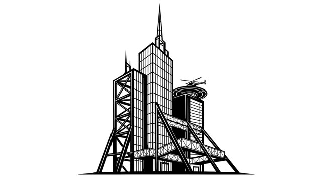 Modern Skyscraper Architecture, Futuristic Building Design, Cityscape Vector Art
