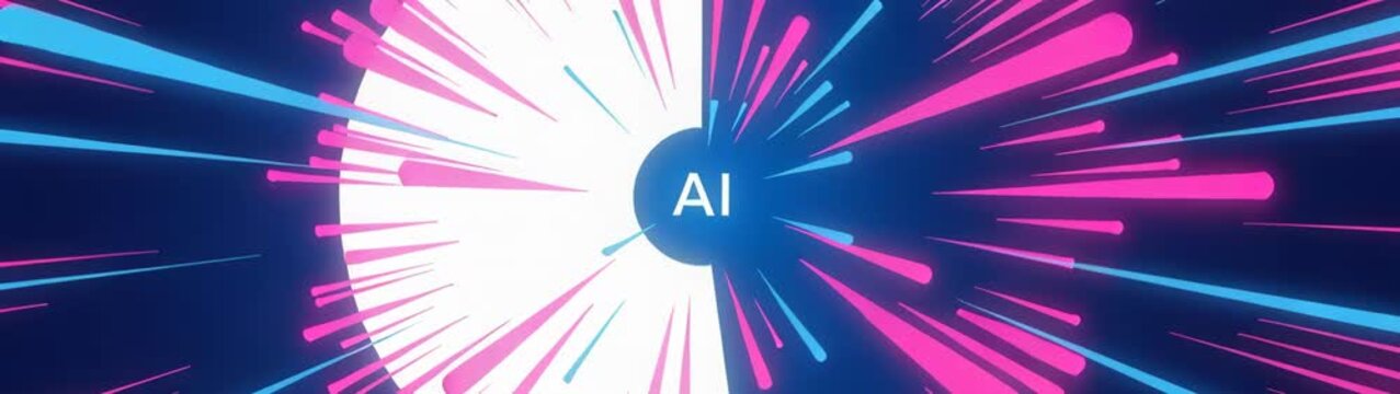 Artificial intelligence ai system processing data generating streams of glowing lines representing technological advancement.