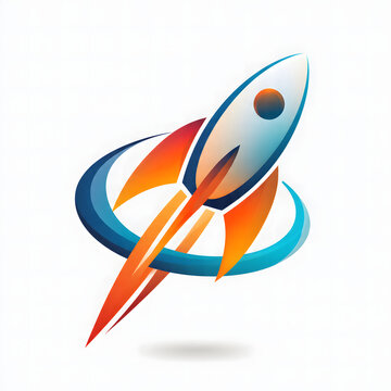 Stylized rocket ship icon with orbital swoosh for business growth concept