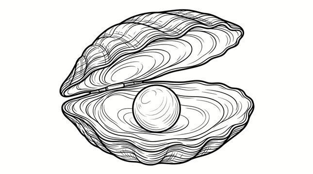 Elegant hand drawn oyster with pearl sketch illustration. Vector illustration. Isolated on a white background