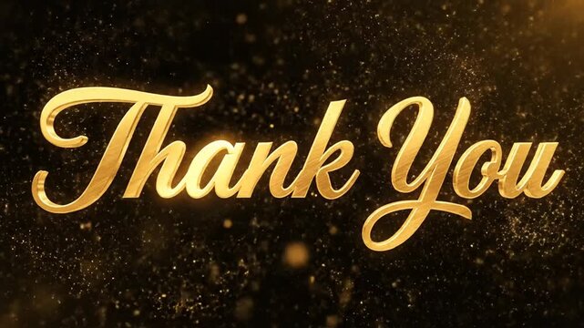 Golden thank you message on dark background with sparkles