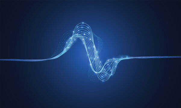 Futuristic digital network connection with flowing glowing plexus lines and waveform concept