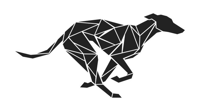 Geometric faceted greyhound silhouette in motion