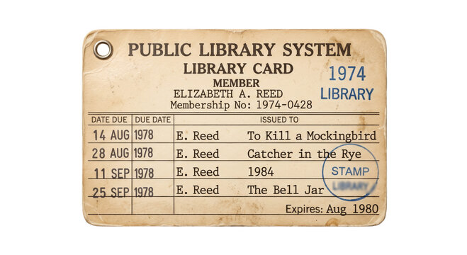 Vintage library card from 1974 showing borrowed books and due dates