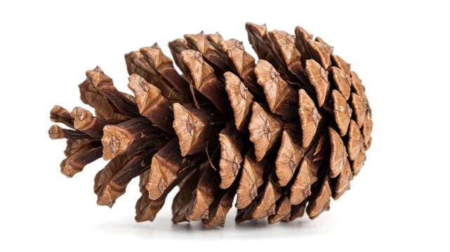 Large brown pine cone on white.
